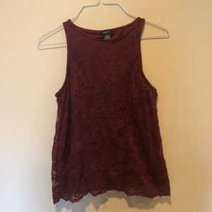 (S) Maroon Lace Midriff Tank